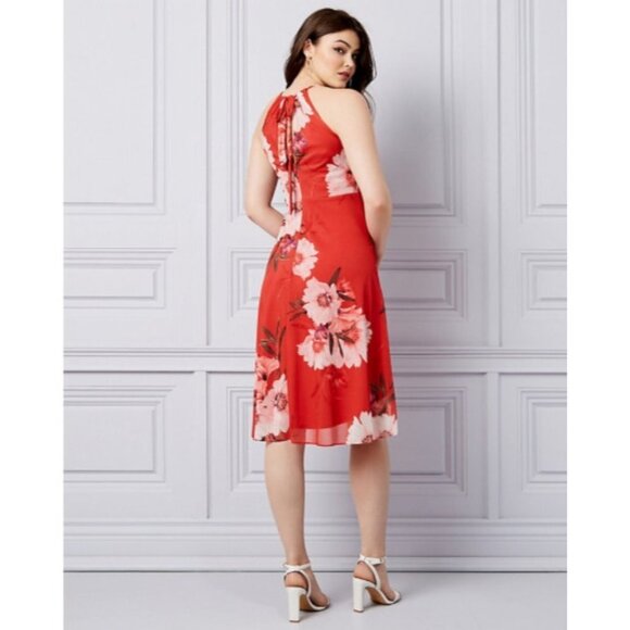 Women Le Chateau Floral Print Knit Halter Neck Papaya / Blush Dress Size… - Picture 2 of 7